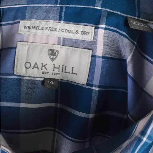 Oak Hill Mens Shirt 1XT Blue White Gray Stripe Wrinkle Free Cool Dry 100% Cotton - Picture 6 of 7